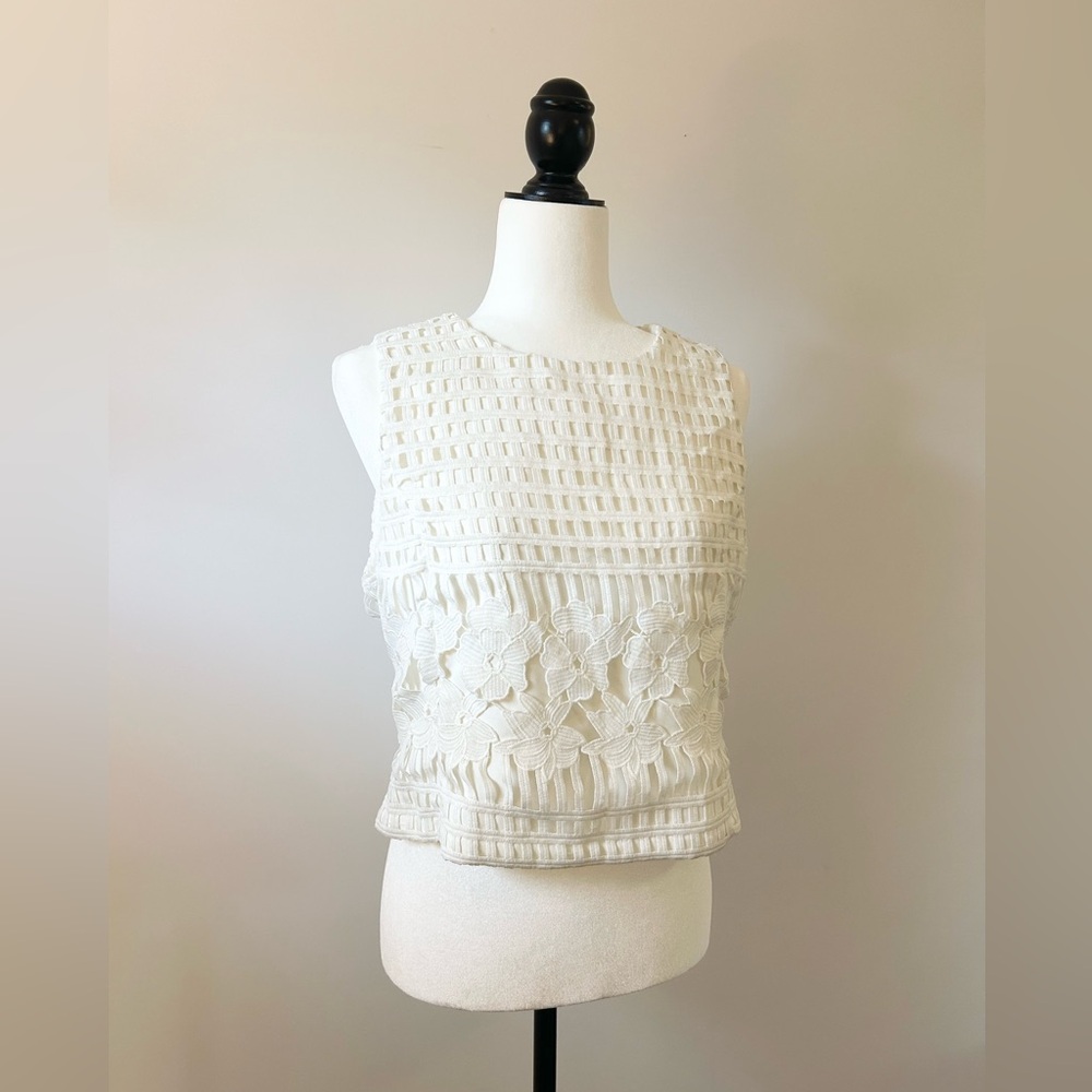 Pink Stitch White Lace Tank, Elegant - size 8